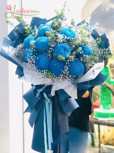 Bó hoa cúc mẫu đơn xanh dương- Vạn người mê
