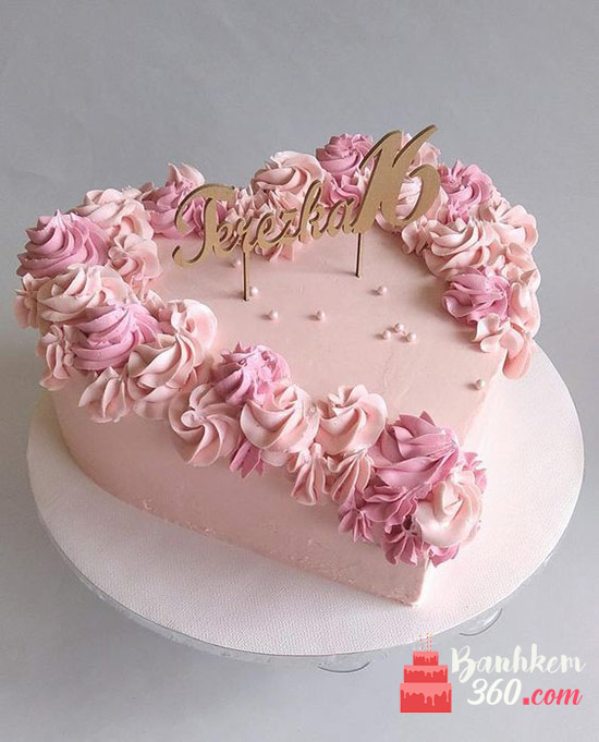 Bánh kem trái tim màu hồng I Love You Valentine, sinh nhật