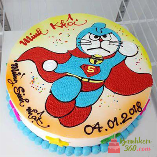 Bánh kem tặng sinh nhật bé trai trang trí hình doraemon