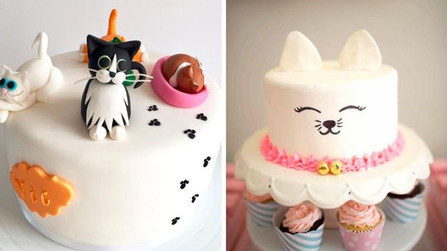 Bánh kem sinh nhật màu xanh hình con mèo và con dê cùng những họa tiết dễ  thương cho bé trai và bé gái - Bánh Thiên Thần : Chuyên nhận đặt
