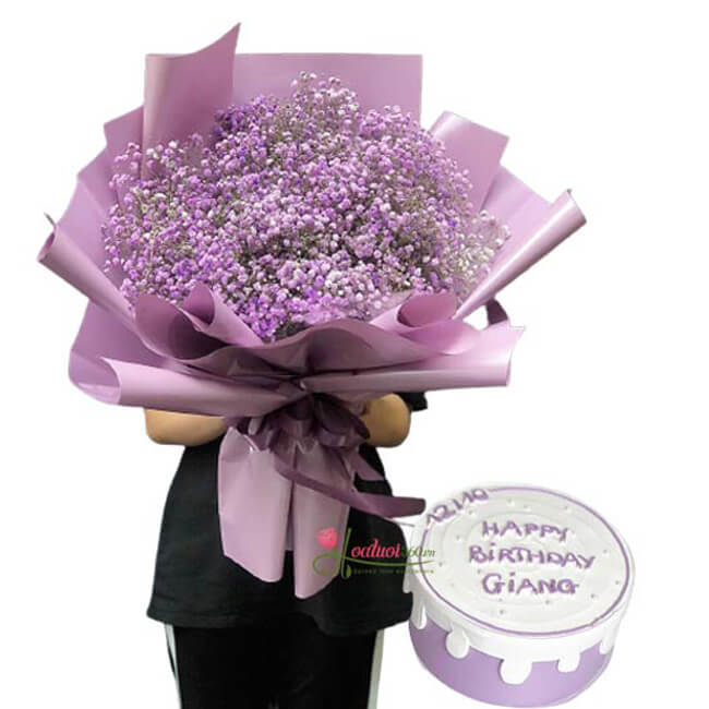 Hoa bánh chúc mừng sinh nhật màu tím lạng mạn