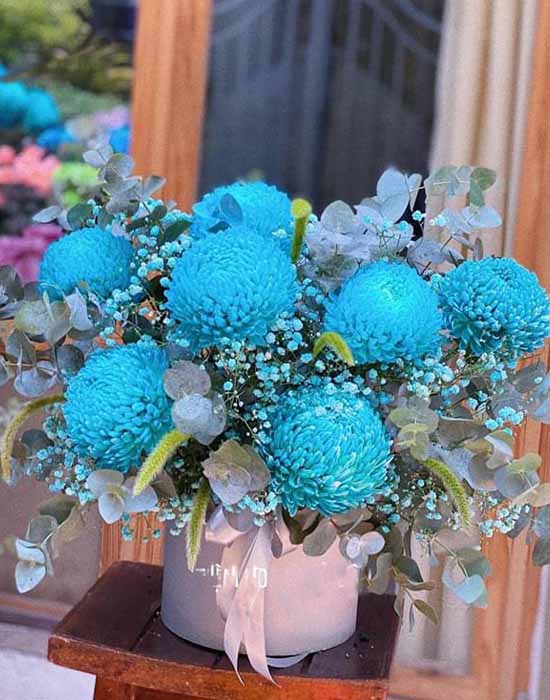 Hộp hoa cúc mẫu đơn xanh xinh xắn