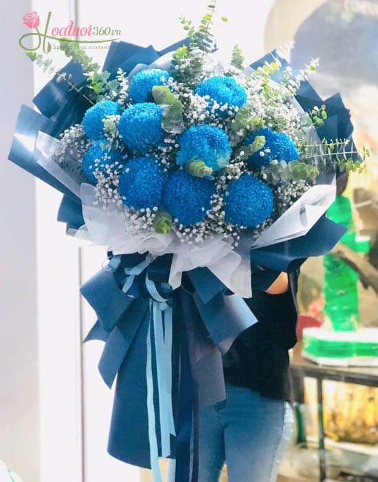 Bó hoa cúc mẫu đơn xanh dương- Vạn người mê